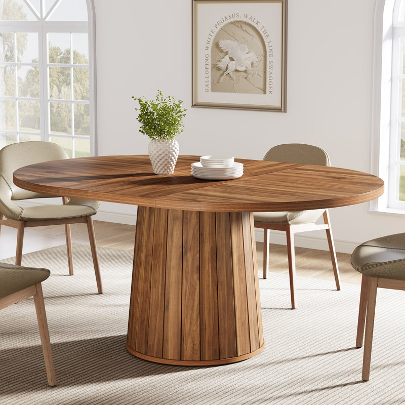 55 Inch Oval Dining Table with Wood Base for Dining Room