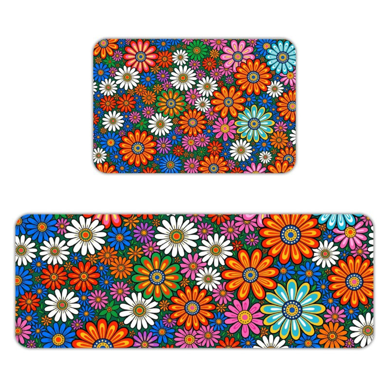 Ensemble de 2 tapis de sol en flanelle verte à motif floral éclatant