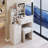 29.2" Small Space Left Bedside Cabinet Vanity Table + Cushioned Stool, Extra Large Right sliding mirror, Multi Layer High Capacity Storage, Practical Fashionable Dresser, Suitable For Small Space-515275368