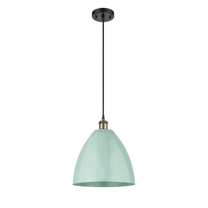 Luminaire suspendu conique 1 lumière, H 14,75 po x l 12 po x P 12 po, Vert clair, Noir / Laiton