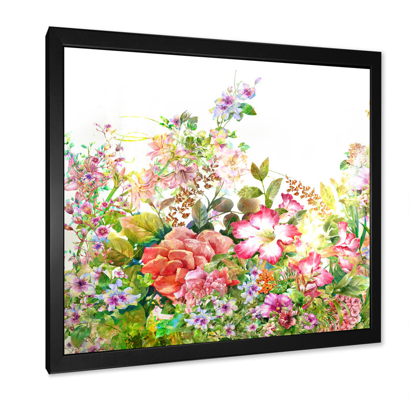 «Vintage Spring Garden Flowers III», reproduction sur toile encadrée, H 36 po x l 36 po x P 1,5 po, Cadre noir