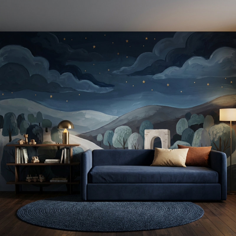 Papier peint paysage sombre nuit étoilée voûte en pierre amovible, Texturé non collé, 120 po x 96 po