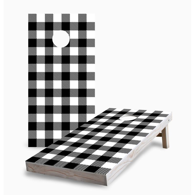 Ensemble de jeu de cornhole 2 x 4 blanc Buffalo Plaid | Comprend (2) planches (8) sacs et accessoires optionnels