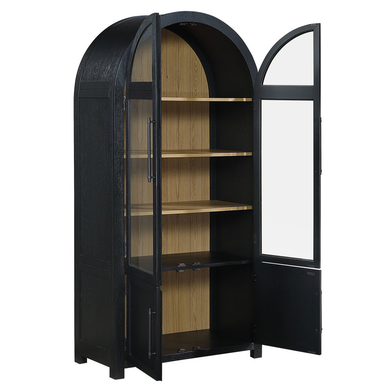 Vitrine Magnolia avec portes vitrées et rangement caché, Noir