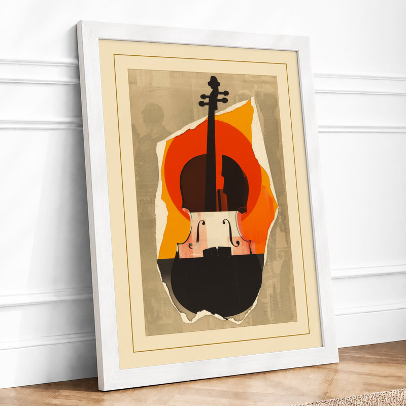 Violin in Flame Geometric - Framed Print, A3 - 42.0 x 29.7 cm, White