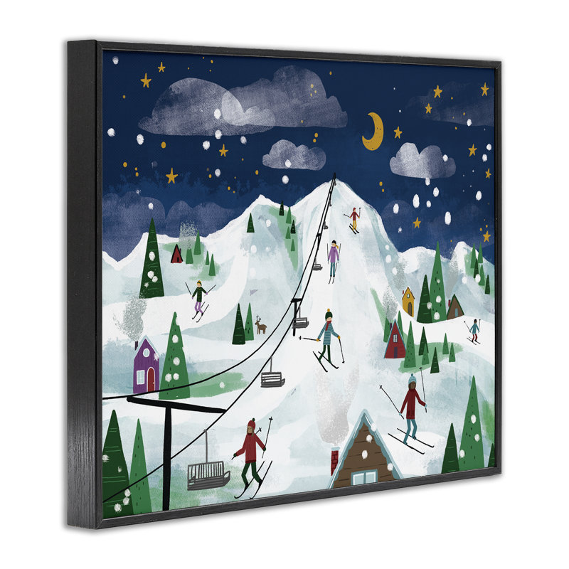«Nighttime Ski Slopes», estampe numérique, conception de Loni Harris, H 16 po x l 20 po, Giclée encadrée noir minuit