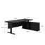 Bureau de direction réglable en hauteur en pin massif noir clair luxueux, avec rangement à 3 tiroirs, structure en acier robuste et plateau de table en bois massif, polyvalent pour de multiples cas de figure-2137154419