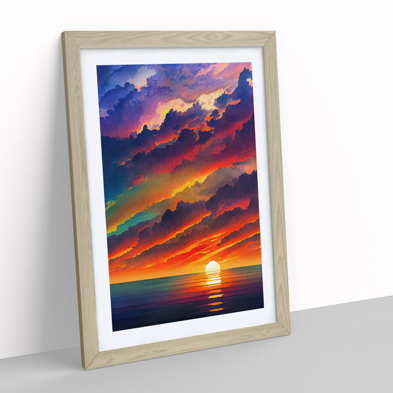 Resplendent Ocean Sunset - Framed Print, 64cm H x 46cm W x 2cm D, Oak