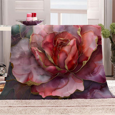 Couverture polaire King à fleurs rose pâle - Jeté en flanelle ultra douce et moelleuse pour lit, canapé, motif pétales luxueux, couverture décorative inspirée de la nature, 101,6 x 127 cm