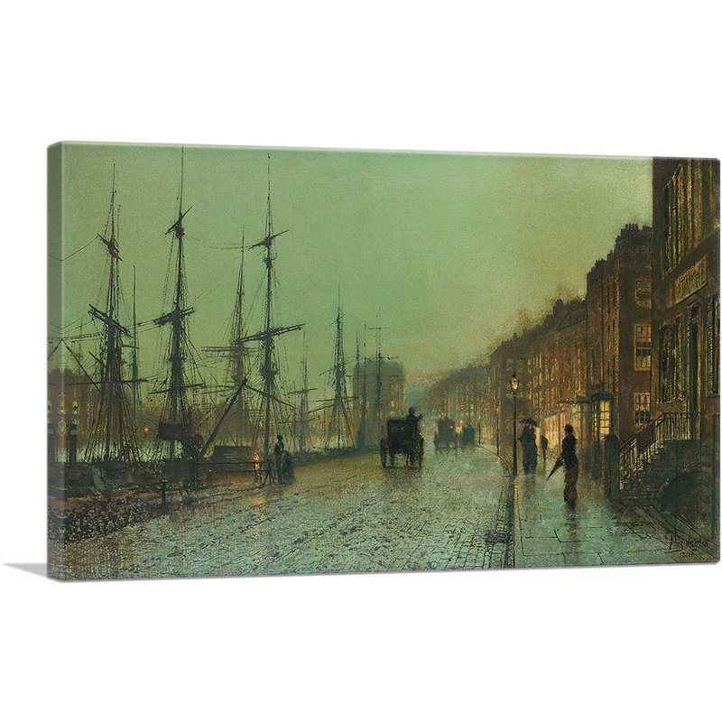 «Glasgow Docks 1881» par John Atkinson Grimshaw - peinture sur toile tendue, H 12 po x l 18 po x P 1,5 po