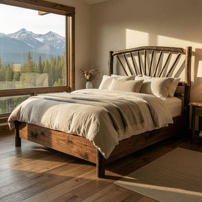 Lit Sunburst Fireside Lodge Hickory avec système Rail King - Cognac