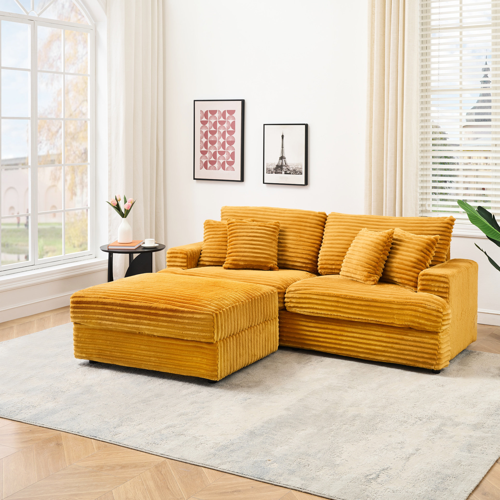 Latitude Run® 82 - Inch Orange Corduroy 3 Seat With 4 Pillows, Movable ...