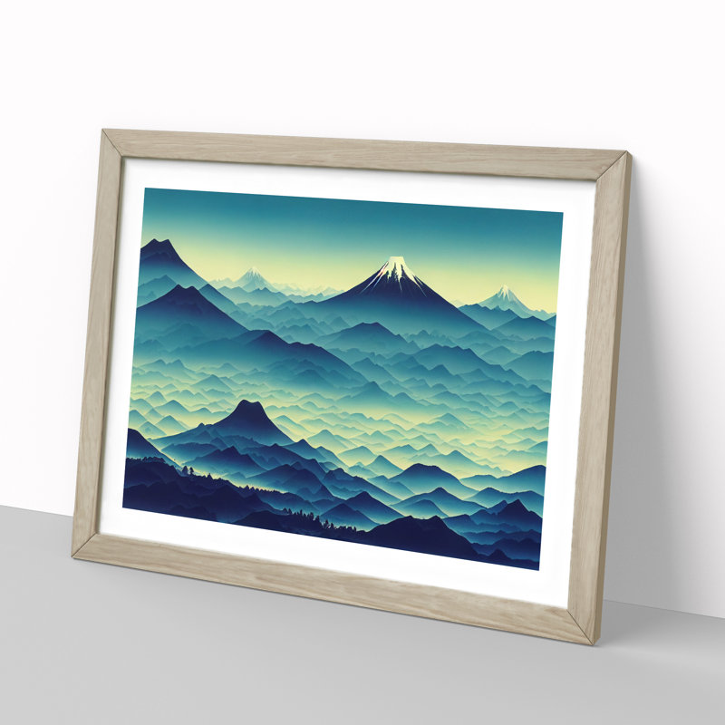 Beaming Japanese Mountains - Single Picture Frame Print, Oak, 25cm H x 34cm W x 2cm D