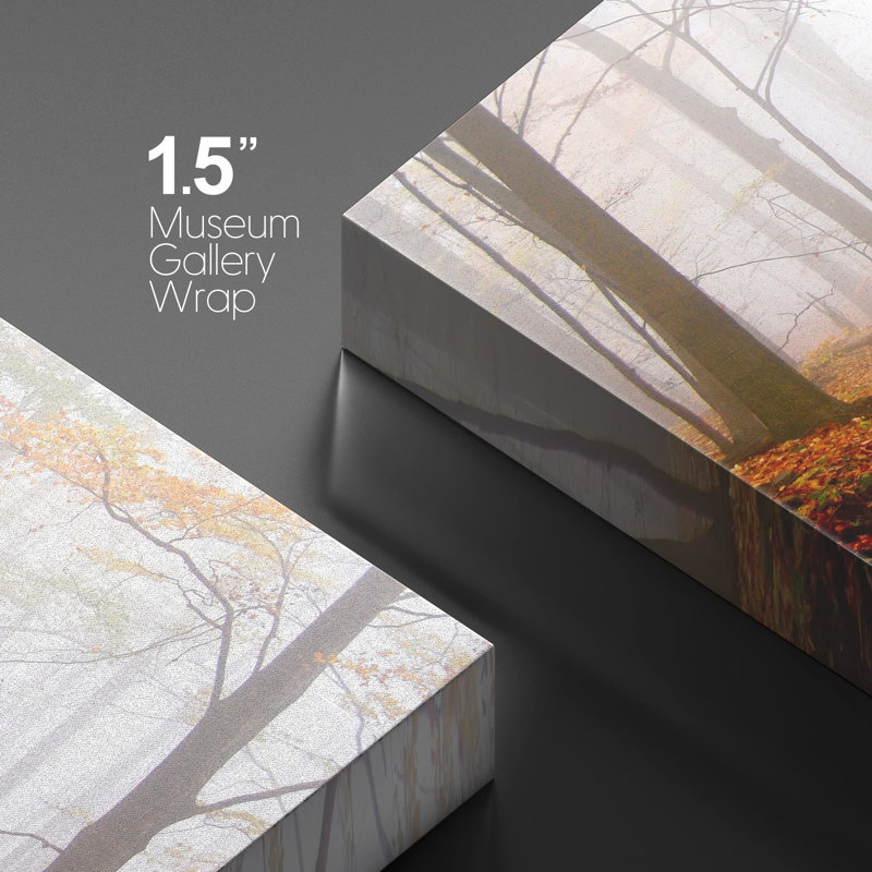 Automne, automne, brouillard, automne, chemin forestier avec feuilles orange sur toile, Toile tendue