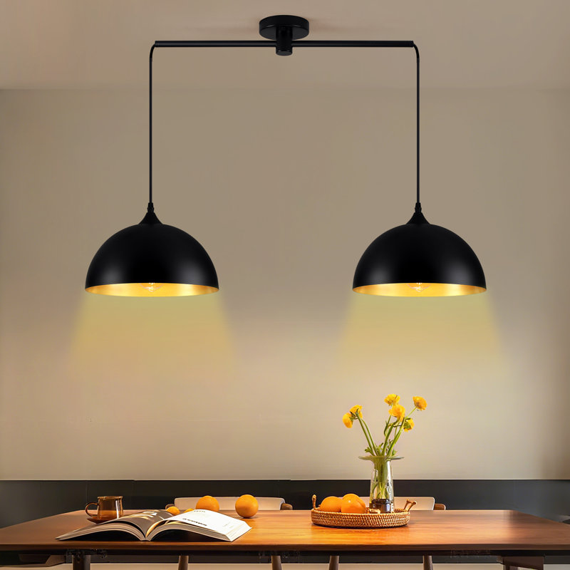 Dileo 2-light 34.64" Modern Dome Pendant Light With Metal Shade And Adjustable Cord, For Farmhouse Dining Room Restaurant Cafe Entryway