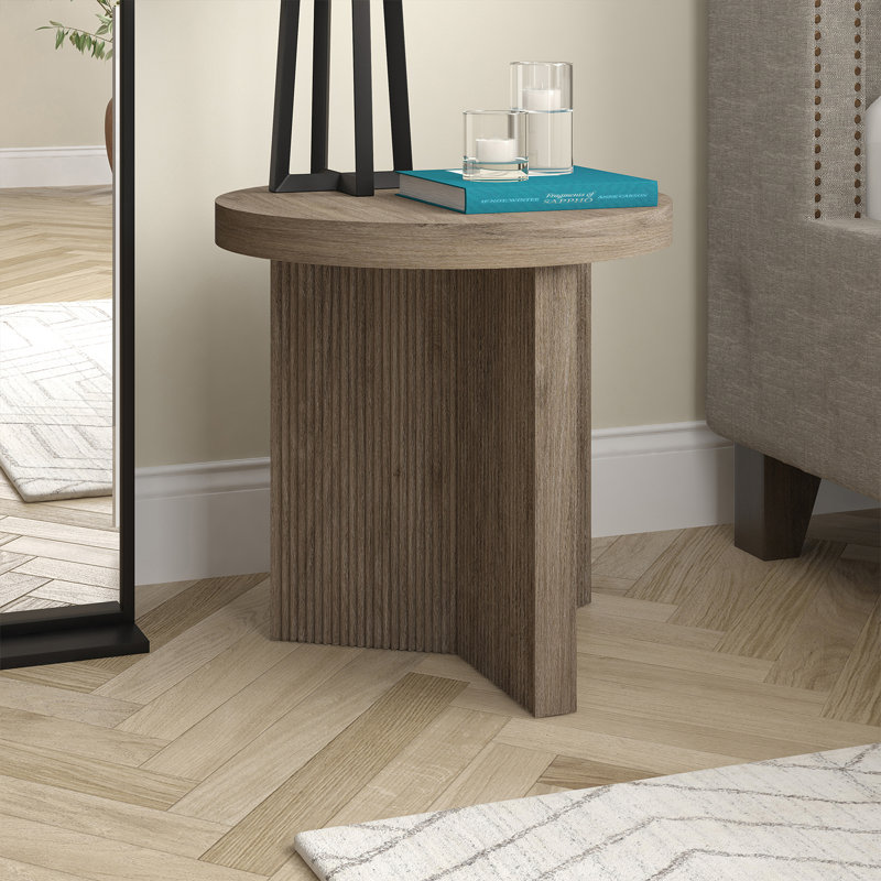 Brielle Pedestal End Table, Beige, Beige Wood