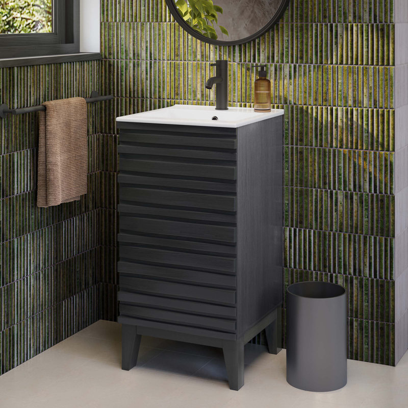 Cascade 18" Bathroom Vanity In Natural Oak, Black, White