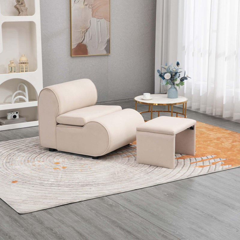 Chaise d'appoint avec repose-pieds House Hold, Velours beige