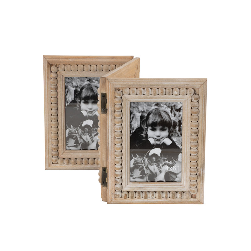 Wood Beaded 3 Slot Photo Frame