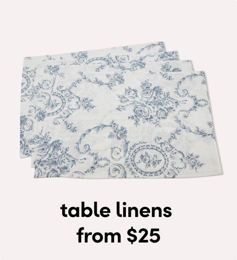 Blue floral patterned cloth table napkins.