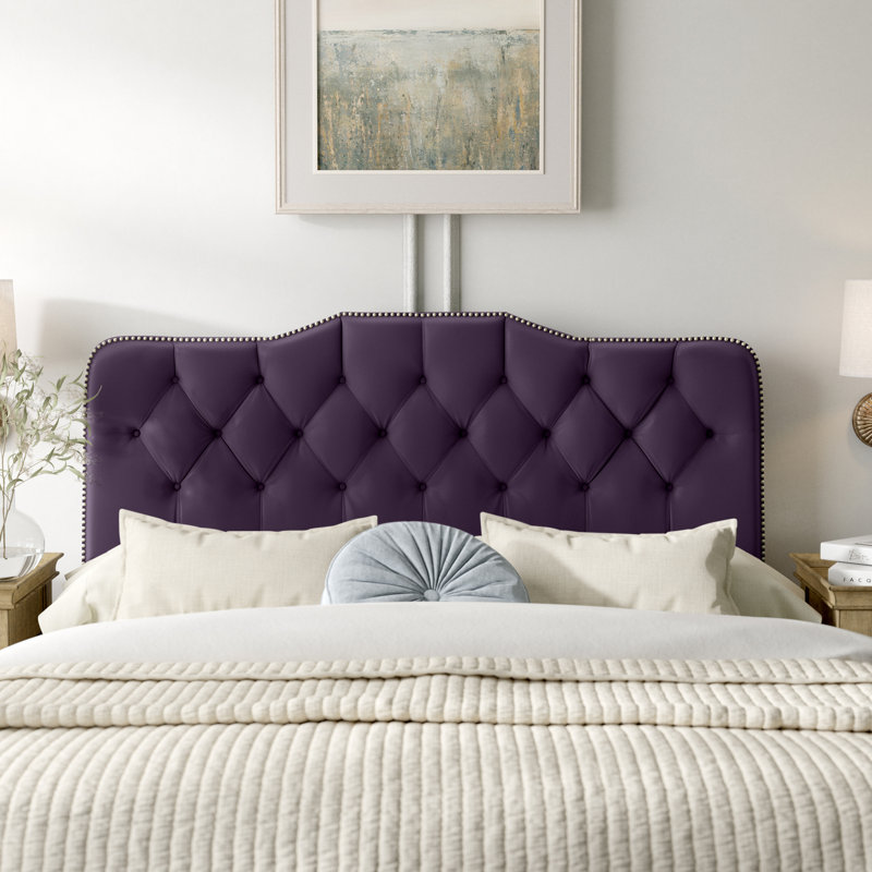 Tête de lit tapissier Aurkene, Grand, Velours aubergine
