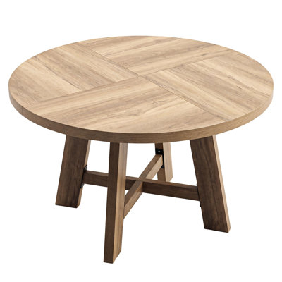 Table de salle à manger ronde de 120 cm (47 po) pour 4 à 6 personnes, style ferme moderne, en bois d'ingénierie, piètement croisé, table seule.