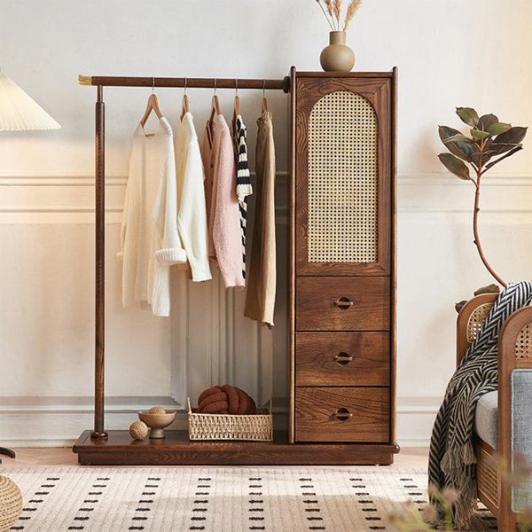 Brass Foam Dark Brown Minimalism Solid Wood Clothes Rack With Right ...