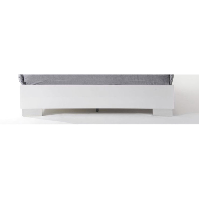 Lit à panneaux Ii blanc ultrabrillant avec garniture décorative scintillante, pieds, sommier tapissier, 4 lattes et 8 supports, conception à profil bas, pieds blocs avec finition, panneau de particules en bois d'hévéa, 79