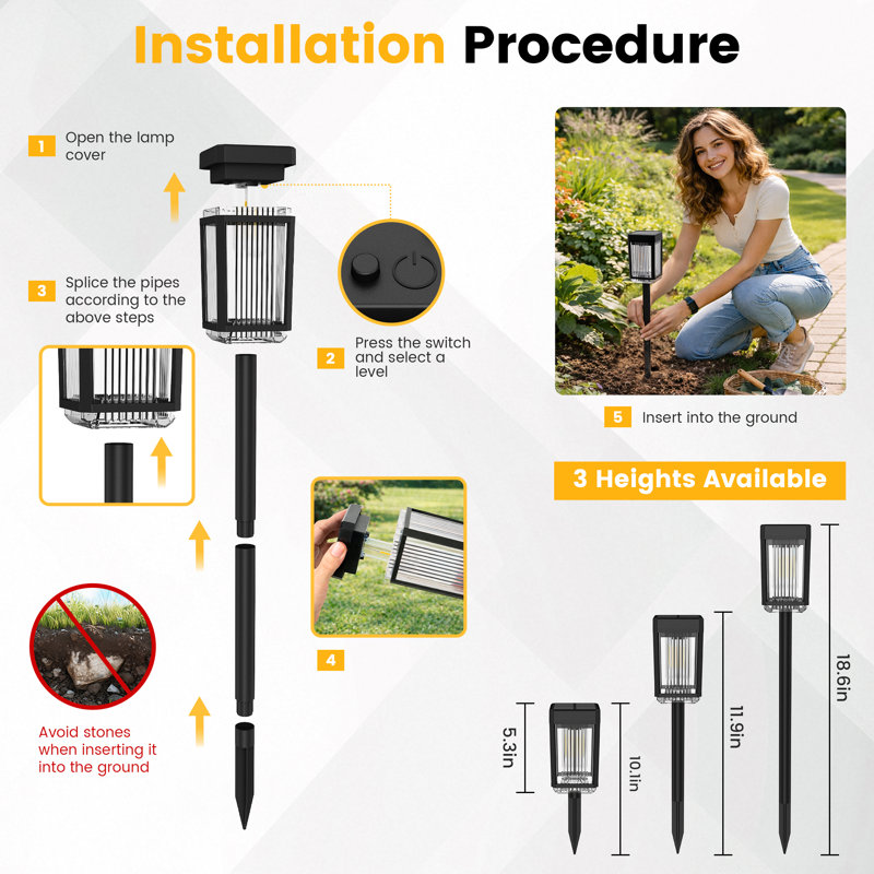 Solar Garden Lights IP65 Waterproof Warm White Pathway Landscape Lights（Set of 12）