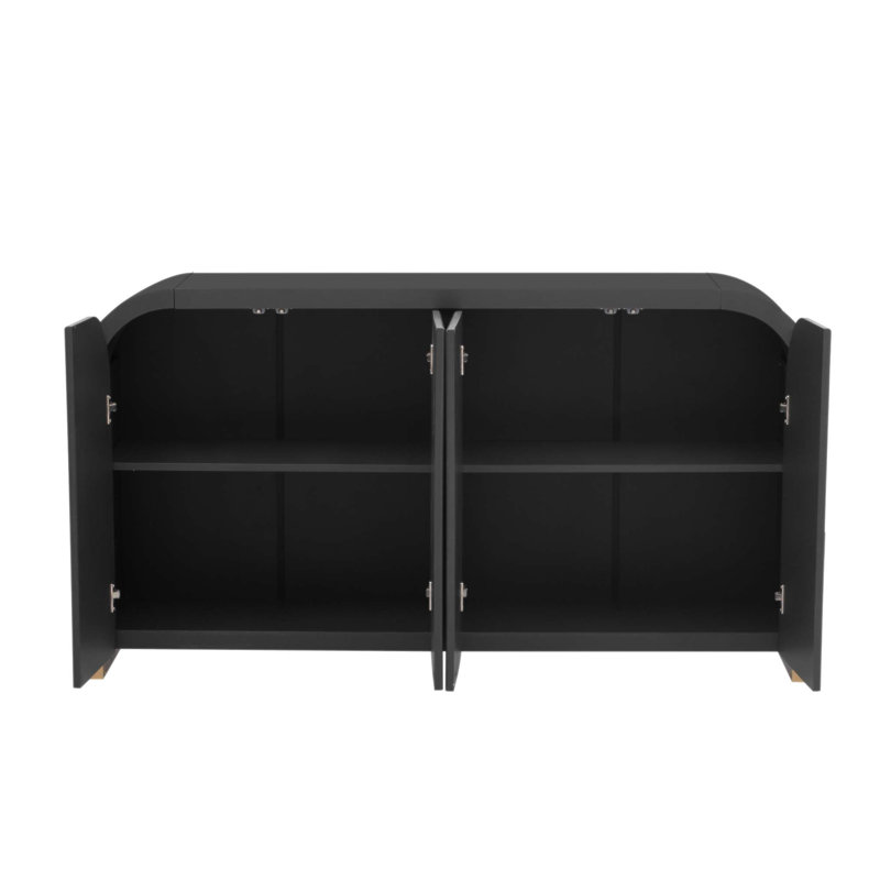 4-Door Curved Corner Design Wavy Door Panel Cabinet with Adjustable Shelves, Perfect for Study and Living Room, Black