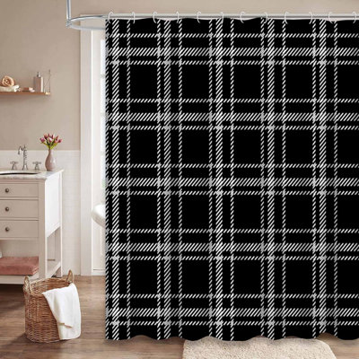 Rideau de douche en coton à carreaux avec 12 crochets