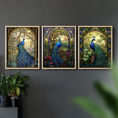 Peacock Series L -Set de 3 estampes numériques giclées -Prêt à accrocher