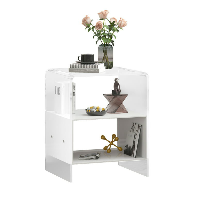 Latitude Run® Modern Acrylic Side Table, Transparent Small Side Table, Acrylic End Table Clear Nightstand And Stool For Bedroom/living Room/apartment/office