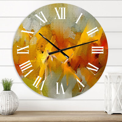 Oil Brush Strokes in Yellow and Orange - Modern wall clock