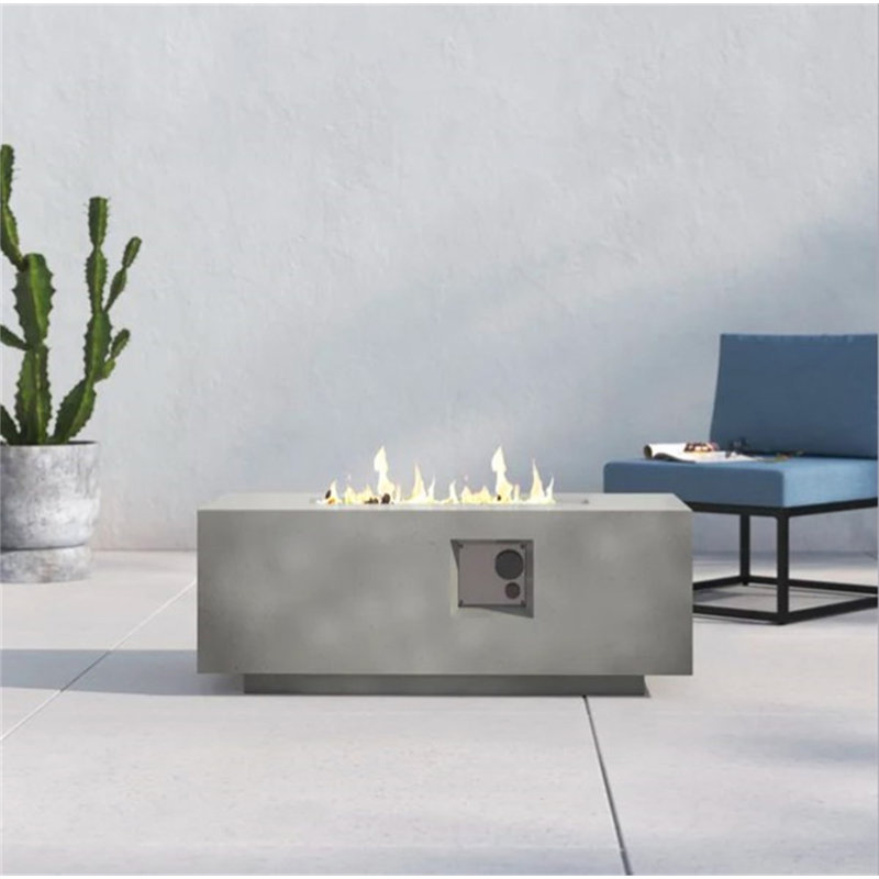 Concrete Propane Outdoor Fire Pit Table, 16" H x 20" W x 42" D