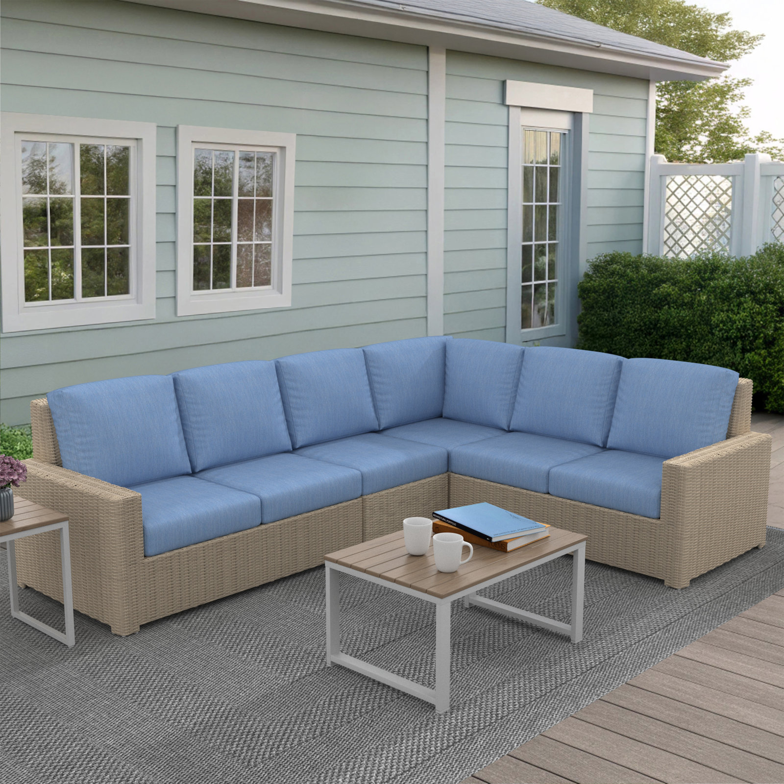Henri 116" Sunbrella® Patio Sectional Set, Sunbrella Cast Ocean
