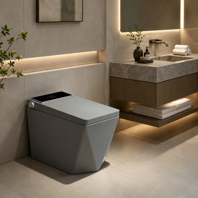 Toilette intelligente bidet Yingze tout-en-un, douchette anti-éclaboussures 12 po, bouclier anti-éclaboussures en mousse, siège chauffant, séchoir à air chaud, buse autonettoyante, veilleuse à DEL, économie d'eau 1,28 GPF, ADA allongée Hauteur de confort