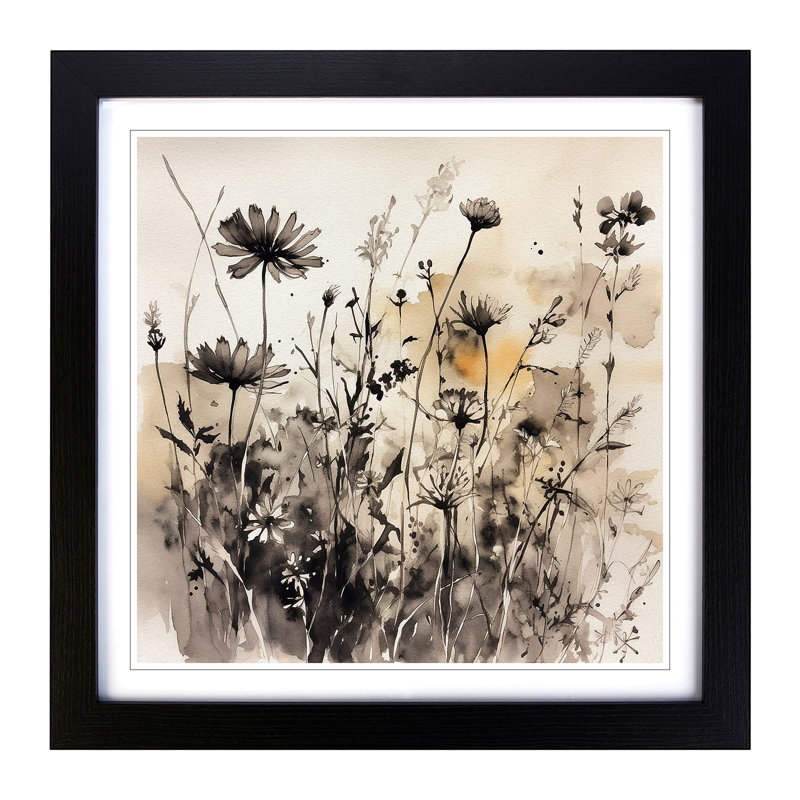 Wildflowers Ink Wash No.2 - Framed Print, Black