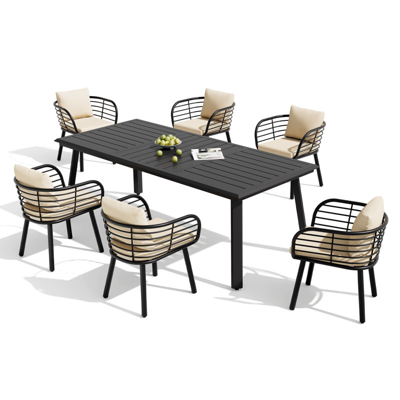 6 - Person Aluminum Dining Set With Sunbrella Cushions (Set of 7), Beige