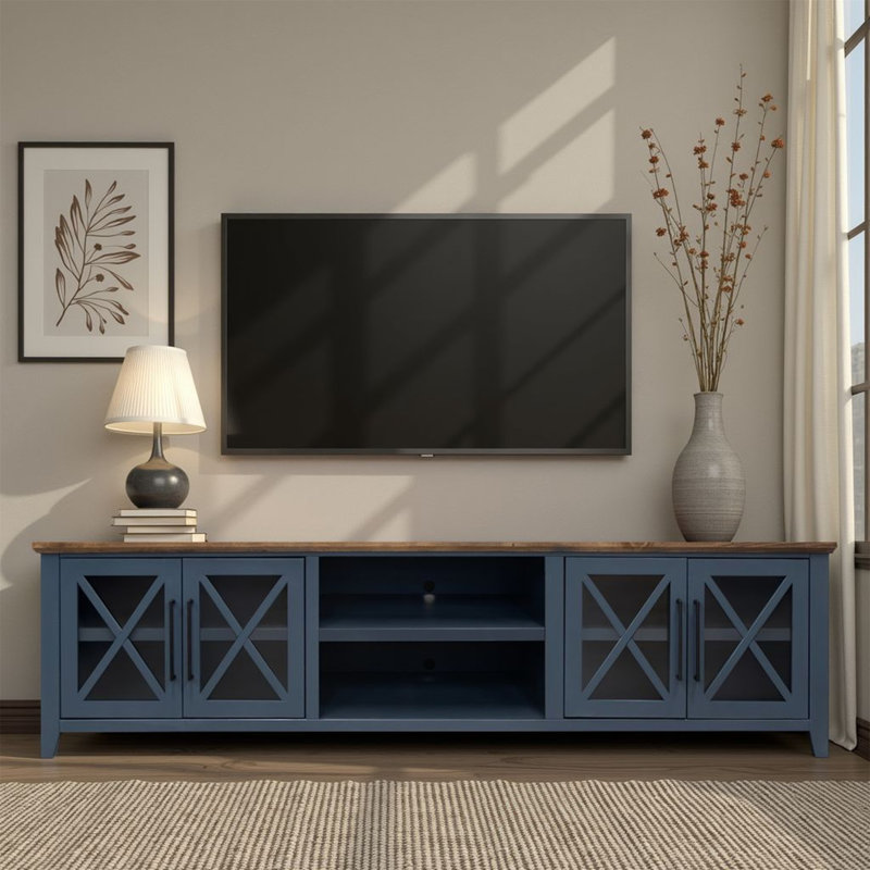 Ithaca 96 Inch TV Stand Console, Blue, No