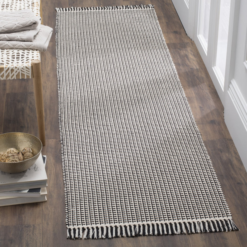 Tapis géométrique en coton tissé à la main Bester, Tapis de couloir 2 pi 3 po x 6 pi