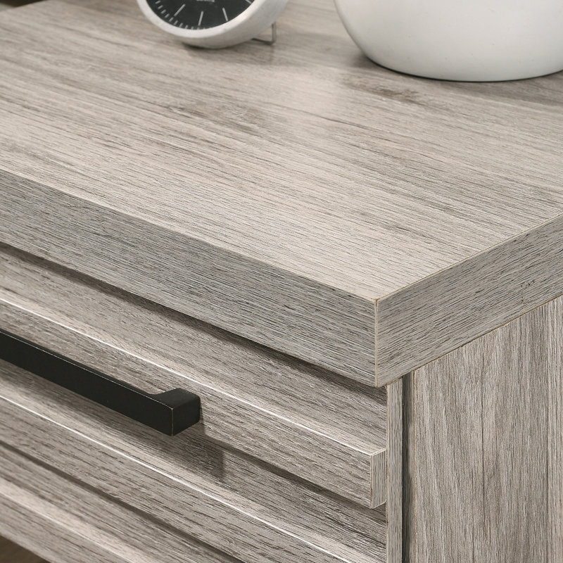 Contemporary Wood Nightstand With Metal Base, One Size, Nightstand ONLY, Weathered Gray