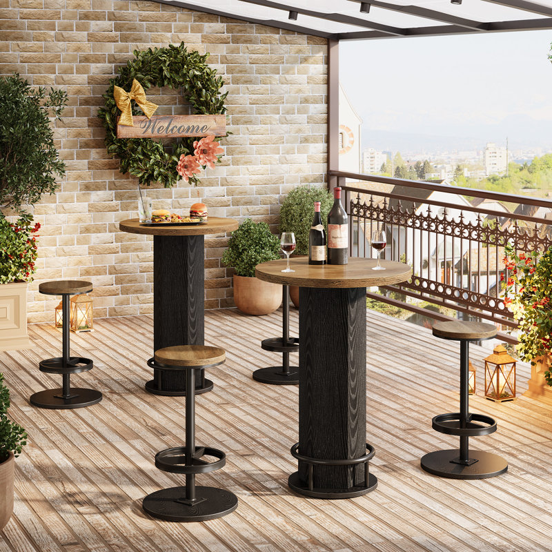 Ensemble de table de bar ronde, bar maison de ferme avec 2 tabourets de bar, Brown /Black
