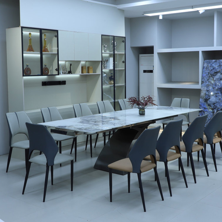 86.61"-118.11" Modern Extendable Dining Table - Brushed Black Steel Base