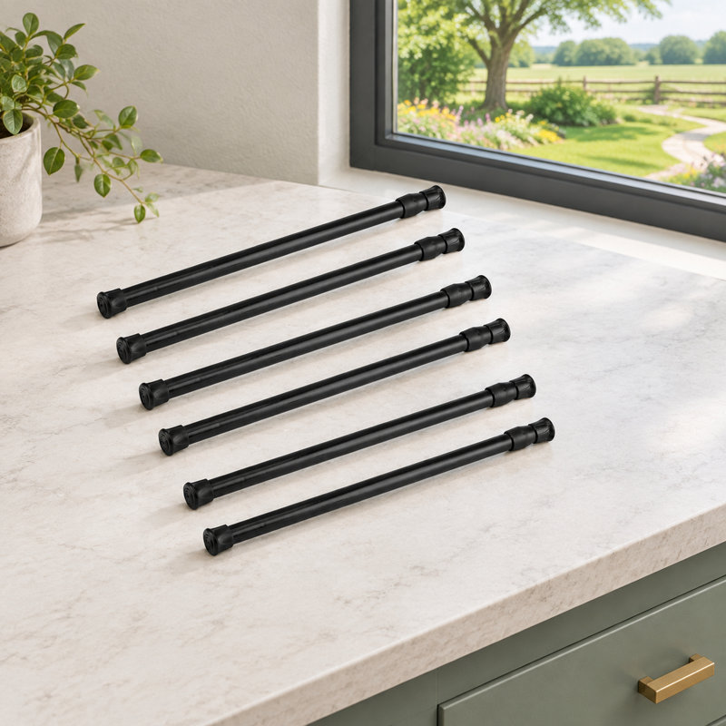 Lot de 6 barres de tension réglables en acier noir, de 11,8 à 20 pouces, pouvant servir de barres de tension pour rideaux, placards et fenêtres.