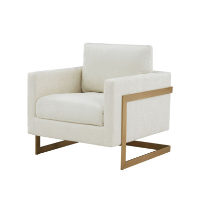 Lozka - Fauteuil d'appoint contemporain en tissu crème et acier doré