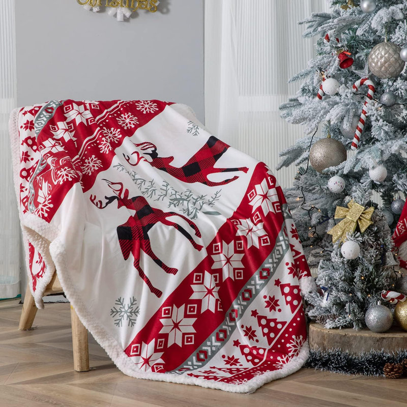 Jeté de Noël douillet en polaire Sherpa, L 60 po x L 80 po