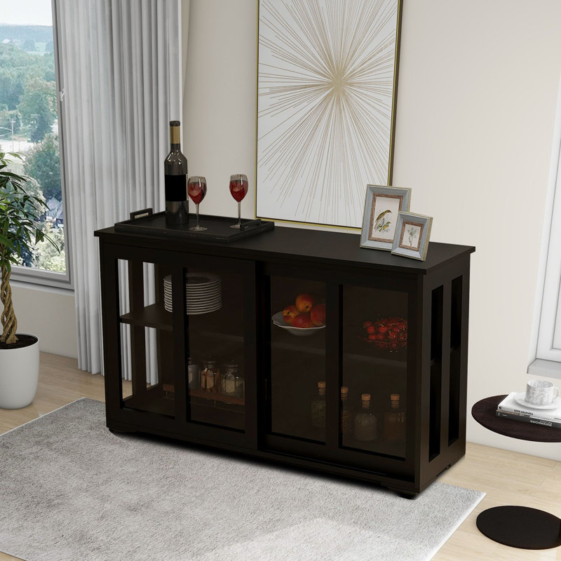 Buffet moderne avec porte en verre et tablettes réglables, Noir