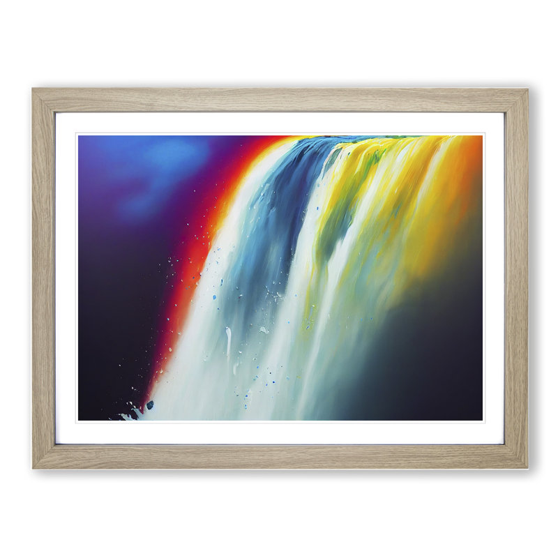 Dripping Waterfall Vol.2 1 Piece Single Picture Frame Painting, 46cm H x 64cm W x 2cm D, Oak