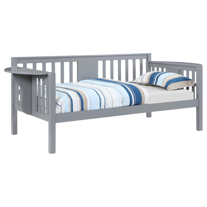 Jeikobus Wood Twin Daybed with Drop-down Tables Gray, Gray